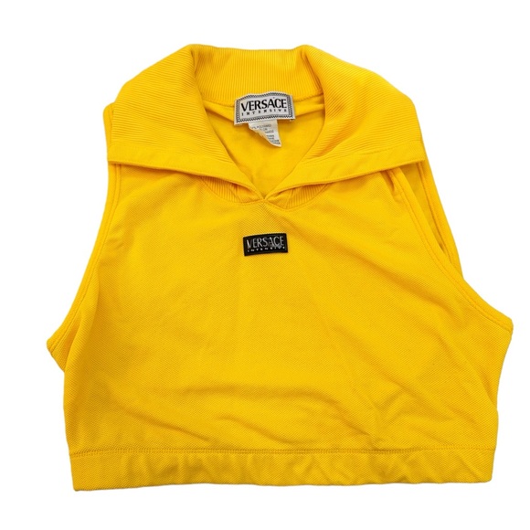 Vintage Versace Collared Yellow Crop Top - Picture 1 of 6